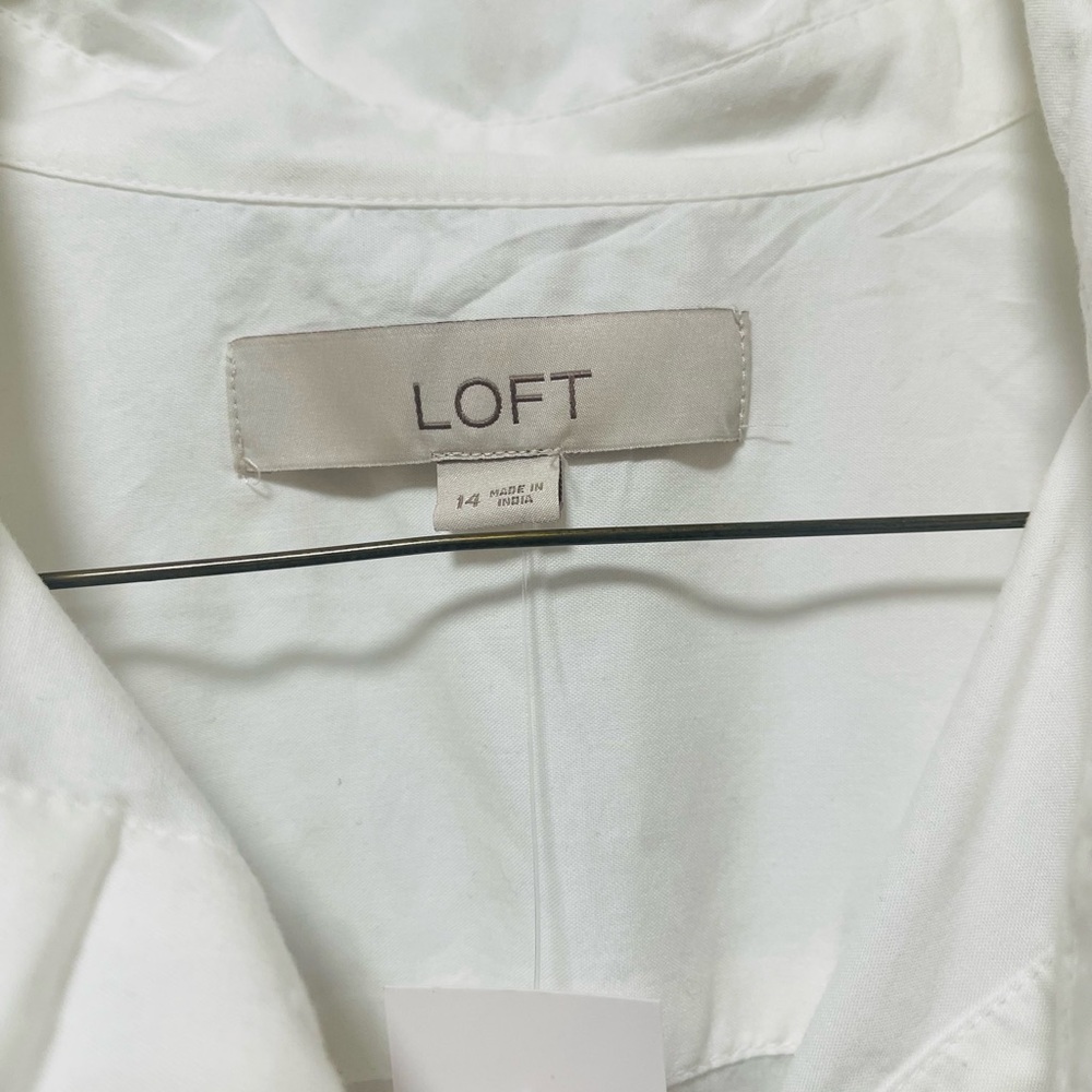 LOFT Women’s Dress Shirt Size 14 – White Button-Down Blouse – Twist Front – NWT - Picture 7 of 9